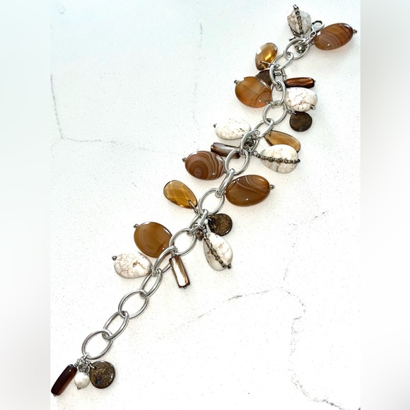 Silpada Sterling Bronzite Pyrite Agate Magnesite Shell & Glass Bracelet up to 7 - Picture 6 of 6